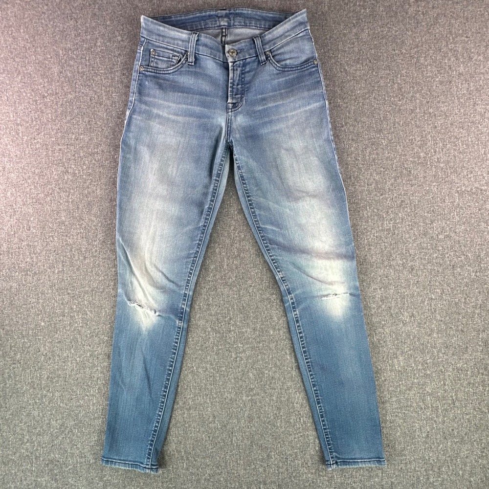 7 For All Mankind Jeans Womens 25 Skinny Blue Distressed Knees USA Made